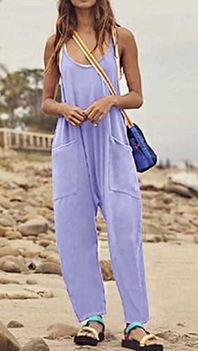 Women Baggy Sleeveless Slip Jumpsuit Loose Long Romper Harem Pants - CHARTOU - Picture 16 of 46
