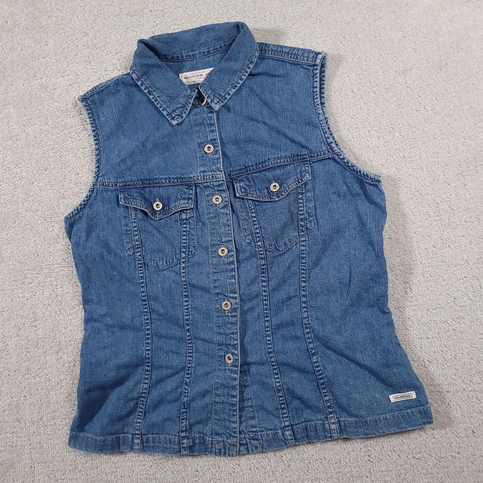 Chaleco vaquero vintage Guess Jeans para mujer pequeño con botones sin mangas vaquera occidental Foto 3 de 4