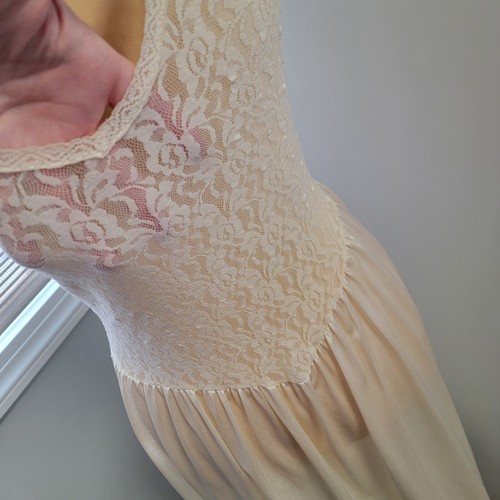Vintage Cinema Etoile Spitze Rüschen Mieder Satin Nachthemd Dessous Creme Small - Bild 13 von 13