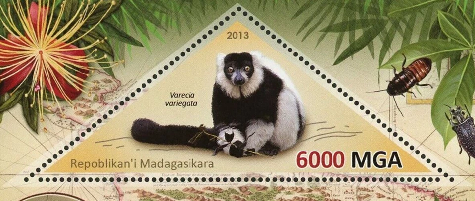 Varecia Variegata Stamp Fauna Wild Animal Souvenir Sheet Mint NH - Image 2 of 4
