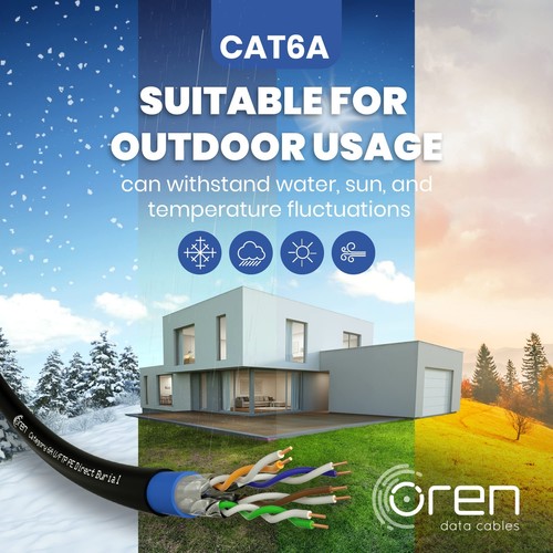 Oren CAT6A 100m Câble Ethernet Extérieur - Enfouissement Direct - Câble en Cu... - Photo 3/9