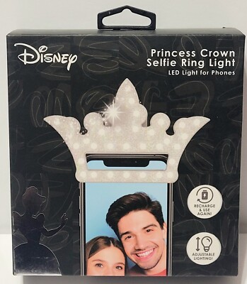 LED Selfie Ring Light Disney Princess Crown Rechargeable Adjustable Lighting NIB