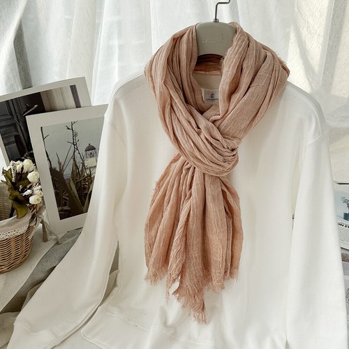 Natural Wrinkle Scarves Unisex Style Cotton Tassel Scarf Soft Long Shawl - Picture 30 of 38