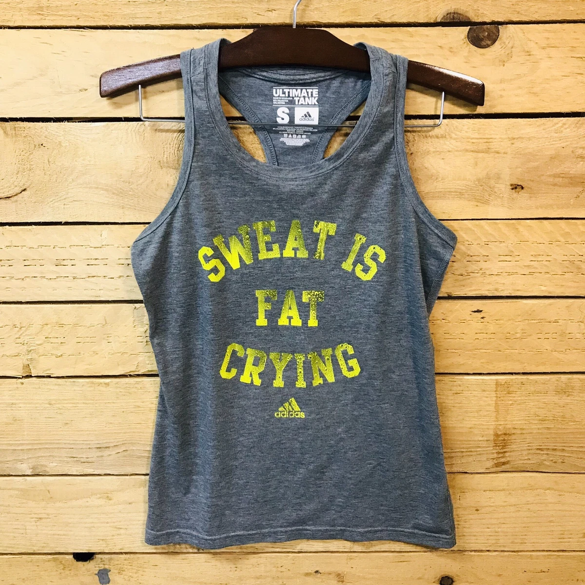 Adidas Ultimate Tank Racerback Top Women's Gray Size Small Sweat Is Fat Crying