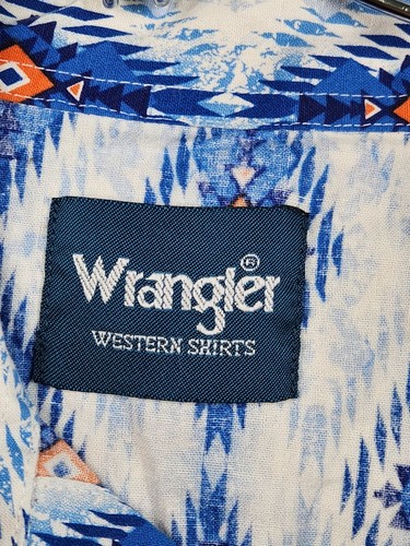 VTG Wrangler Western Pearl Snap Aztec Geometric Southwest Blue Shirt Size Large - Bild 7 von 14