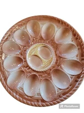 Vintage Deviled Egg Plate Ceramic Brown Grannycore Grannys Estate 