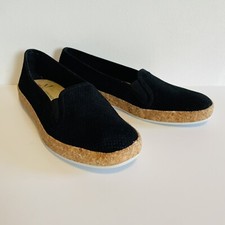 Isaac Mizrahi Live Rosie Black Perforated Suede Slip On Cork Sneakers Womens 7M