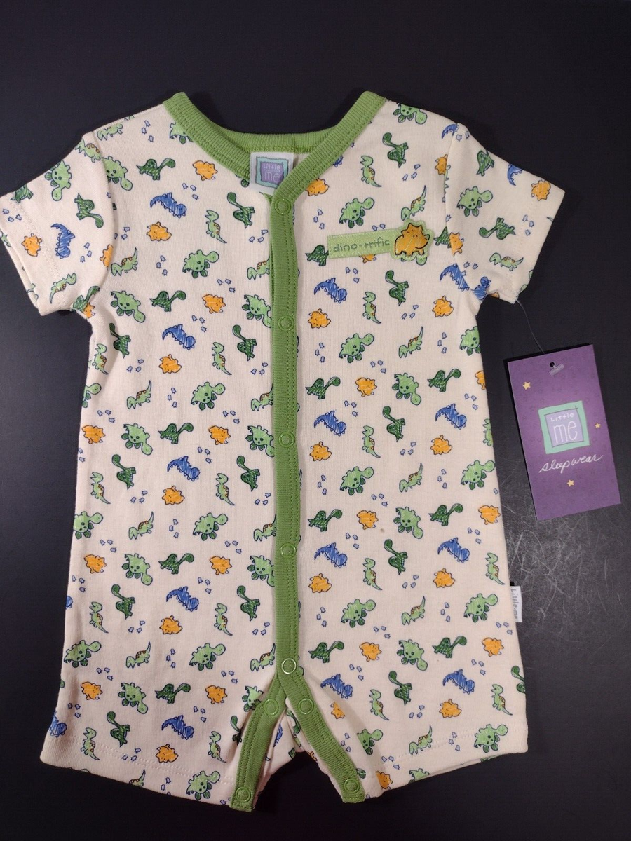 Size newborn Little Me dino-rrific sleepwear outfit, green detail
