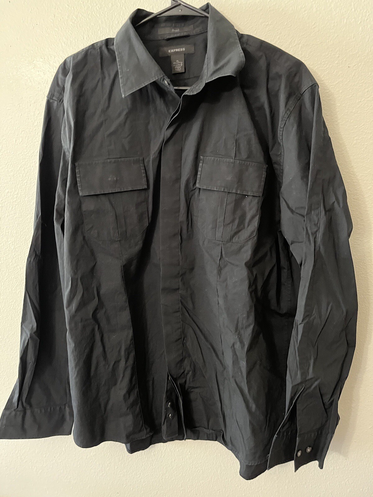 Express Stretch Solid Button Shirt Black Dress Sh… - image 1