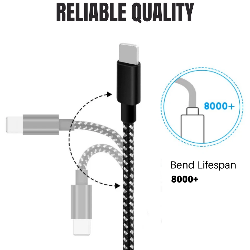 Cable de carga rápida USB cable de carga trenzado de 10 pies para Apple iPhone 11 XR X 8 7 6 Foto 4 de 4