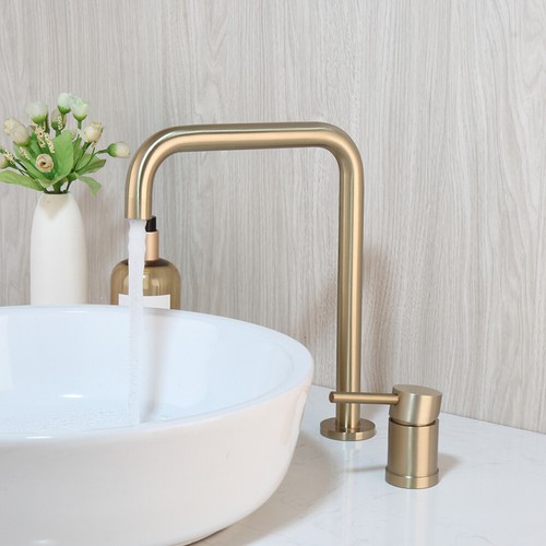 Deck Mount Brushed Gold Bathroom Basin Sink Mixer Faucet Single Handle Brass Tap - Bild 12 von 12