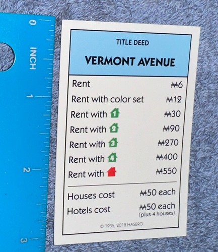 2017 Monopoly Game Replacement Pieces - 3 Lt. Blue Property Cards - Picture 3 of 4