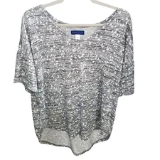 Simply Styled Womens Sz XL Gray White Floral Short Sleeve Blouse