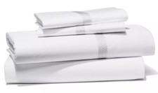 Frette Chevron Embroidered Queen Sheet Set White / Ash Grey 4 Piece Set New