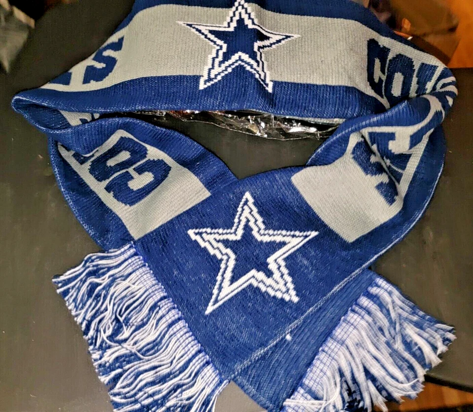 Dallas Cowboys Gray Scarf Knit Winter Neck - Double Sided Big Team Logo New Navy - Image 4 of 4