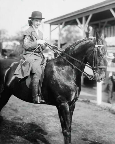 Equestrian Lady In Dress Happy On Horse 1914 Classic 8x10 Reprint Photograph - Picture 1 of 1