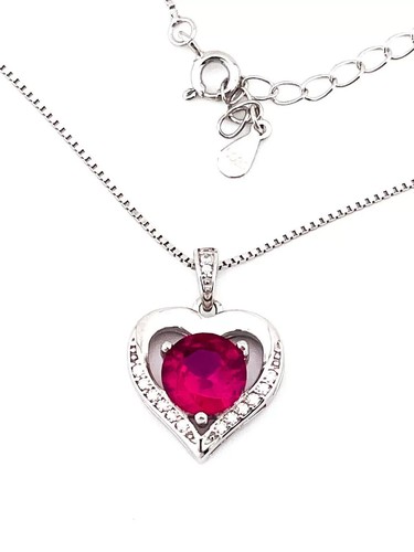 2Ct Heart Cut Lab Created Pink Ruby Women's Heart Pendant 14K White Gold Plated - Picture 2 of 4