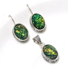 Dichroic Glass 925 Silver Plated Handmade Pendant & Earrings Set of 25"