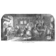 GERMANY Straw Hat Workshop at Freiberg - Antique Print 1860