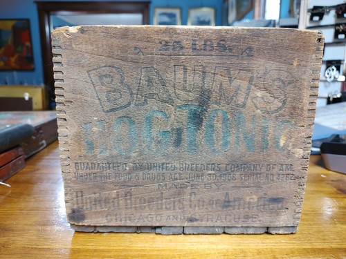 Rare Early 1900s Baum's Hog Tonic 25 Lbs Dovetailed Crate, United Breeders Co - Picture 4 of 7