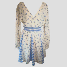 ASOS Design Blue Floral Gingham Panel Dress Smocked Waist Cottagecore US 10