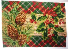 Set of 4  Christmas Pine  Holly Tapestry Cotton Table Placemats 18.5" x 13" 
