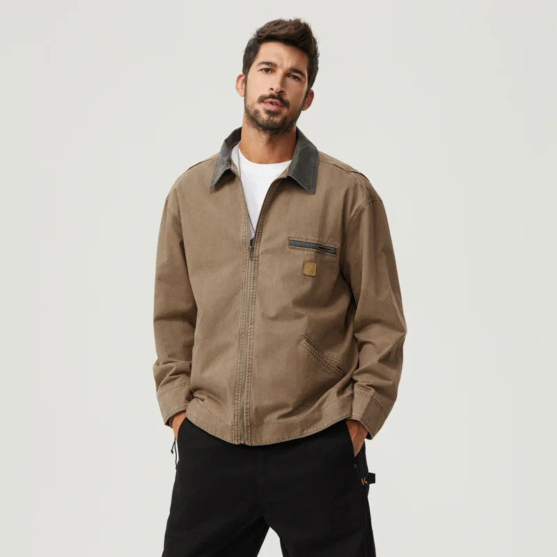 Men's Spring and Autumn Retro Cotton Workwear Jacket Outerwear | eBay