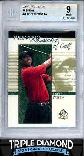 2001 SP Authentic Previews #51 Tiger Woods Rookie BGS 9 Mint S671