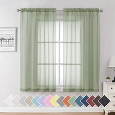 Sheer Curtains 63 Inch Length 2 Panels Set for W 40" X L 63" | Pair Sage Green