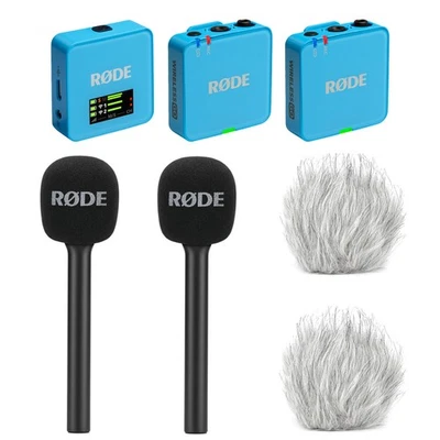 Rode Wireless GO Gen 3 Blau mit 2x Interview GO und 2x Windschutz WSBW - Bild 1 von 4