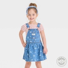 OshKosh B'gosh Toddler Girls Floral Denim Skirtall Dress White 5T