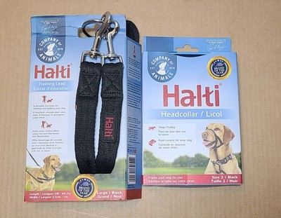 HALTI Headcollar Size 3, Black & HALTI Training Leash Size Large, Black Combo
