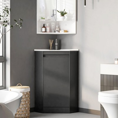 Corner Bathroom Vanity Sink Combo for Small Space Freestanding Storage Cabinet