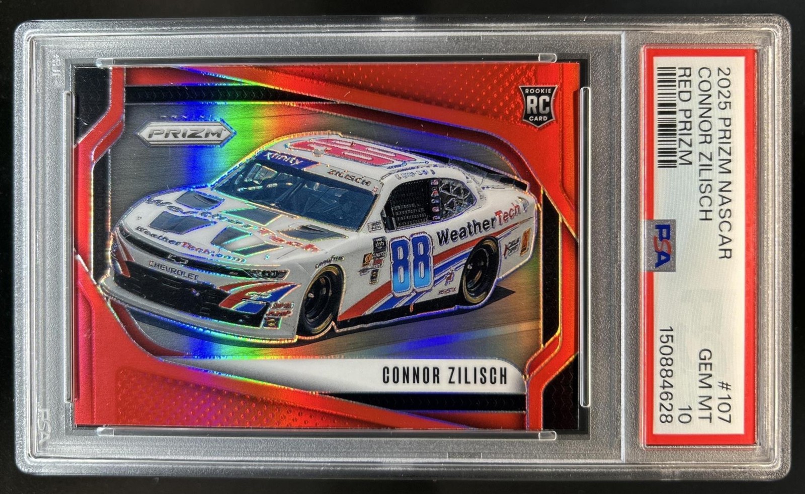2025 Panini Prizm NASCAR Connor Zilisch Rides RC Red Prizm Rookie #/249 PSA 10