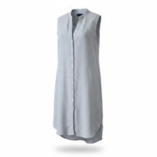 Tahari Womens Linen Blend  Dress 4 Blue Button Down Midi Striped Coastal Preppy