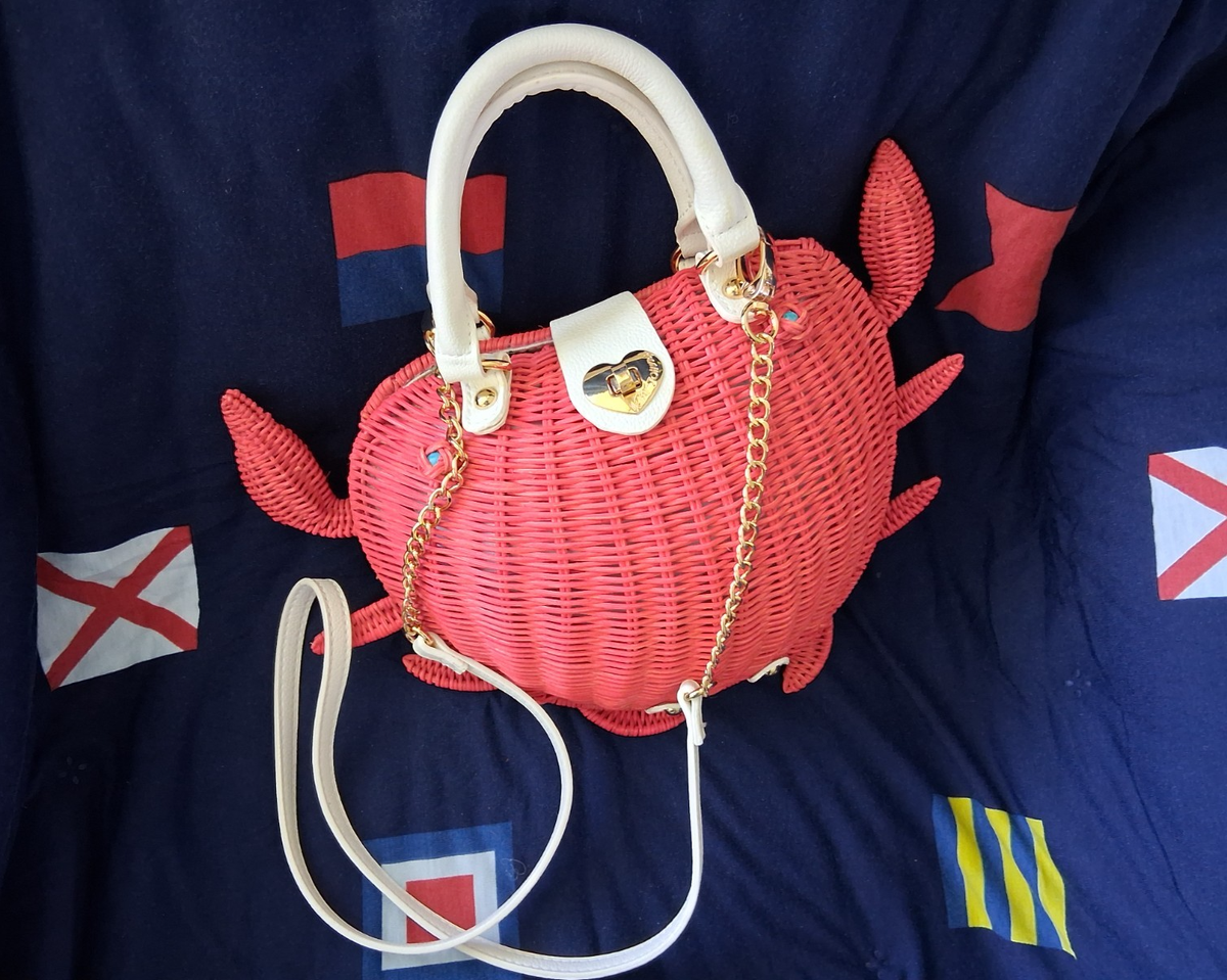 RARE NWT Betsey Johnson Wicker Red Crab Purse Coastal Nautical
