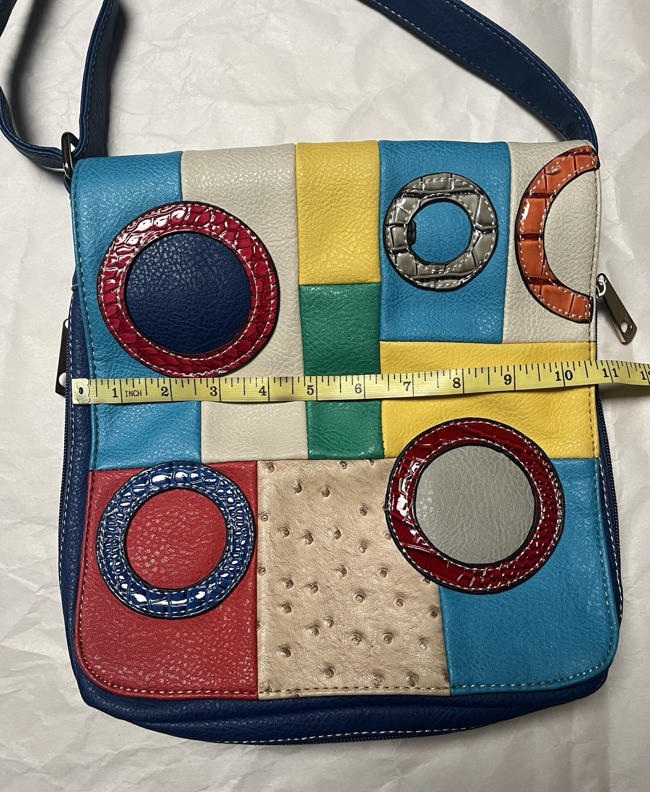 Colorful Patchwork PU Leather Blue Crossbody Mess… - image 6