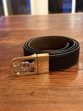 GUCCI Interlocking G Belt 547734 Black Tan Reversible Leather Dress Belt G2U