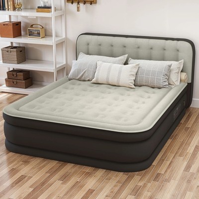Uforic Queen Air Mattress w Pump Headboard 18in Flocked Black Bed