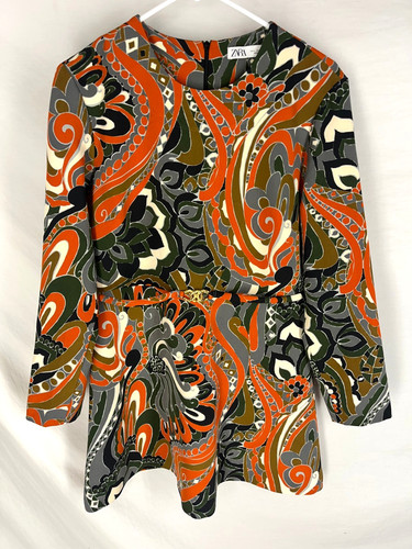 ZARA PRINTED SHORT DRESS Womens Size Large 9423/834 Long Sleeve
