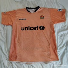 FC Barcelona Soccer Jersey Mens L Orange La Liga Unicef Kit Fan Shirt Vintage