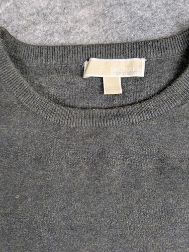 Michael Kors Sweater Womens L 3/4 Length Sleeve Derby Knit Faux Fur Trim Grey - Picture 4 of 7