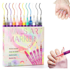 12 Colors Nail Art Marker Pens Set, 2026 Upgraded Fine Tip (0.5Mm) Nail Markers,