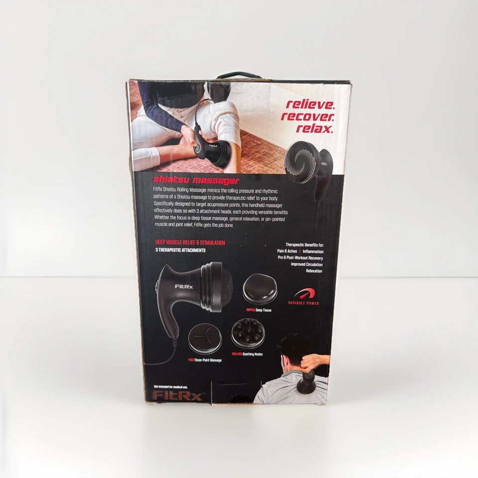 Massageador portátil FitRx shiatsu com configurações de energia variáveis e 3 acessórios - Imagem 2 de 4
