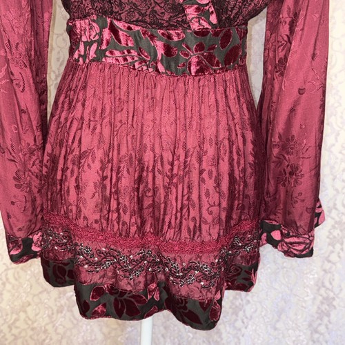 Vintage Marisol Woman’s Burgundy Patchwork Burnout Velvet Blouse Size Medium 36B - Picture 4 of 22