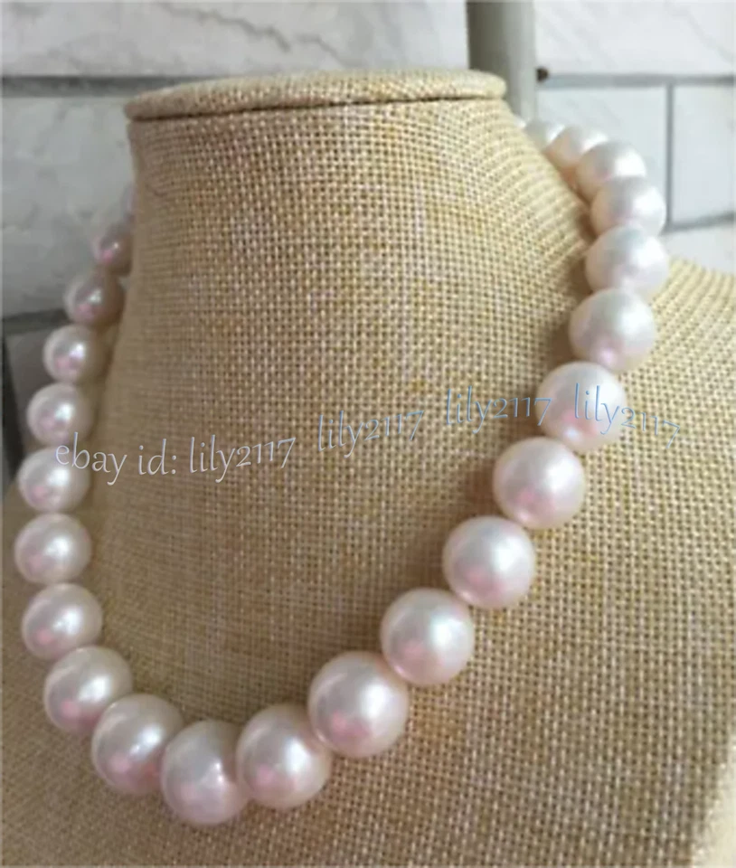 Huge 12-14mm Genuine Natural Round South Sea White Pearl Necklace 14-36 inches - Image 3 of 4