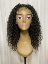 13x4 Lace Front Wig 22  Deep Wave Human Hair 22" Coiled Baby Hair Edges  1B