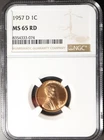 1957 D Lincoln Cent Penny NGC Graded MS 65 RD Gem Brilliant Uncirculated Coin NO