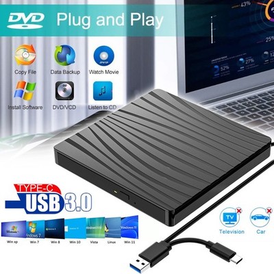 2in1 USB3.0 Type C Externes Laufwerk DVD CD Brenner Player für Laptop PC Windows