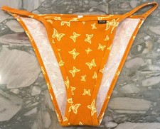 NEW Victoria Secret PINK Cotton High Leg String Bikini - Orange Butterflies - XL
